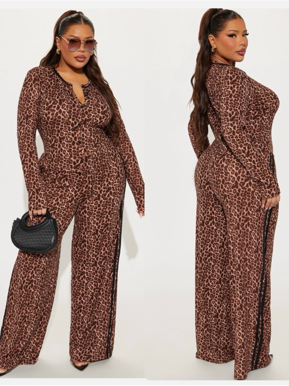 Fashion Nova Brown Leopard Print Wide-Leg & Cardigan Matching Set |Womens 3X
